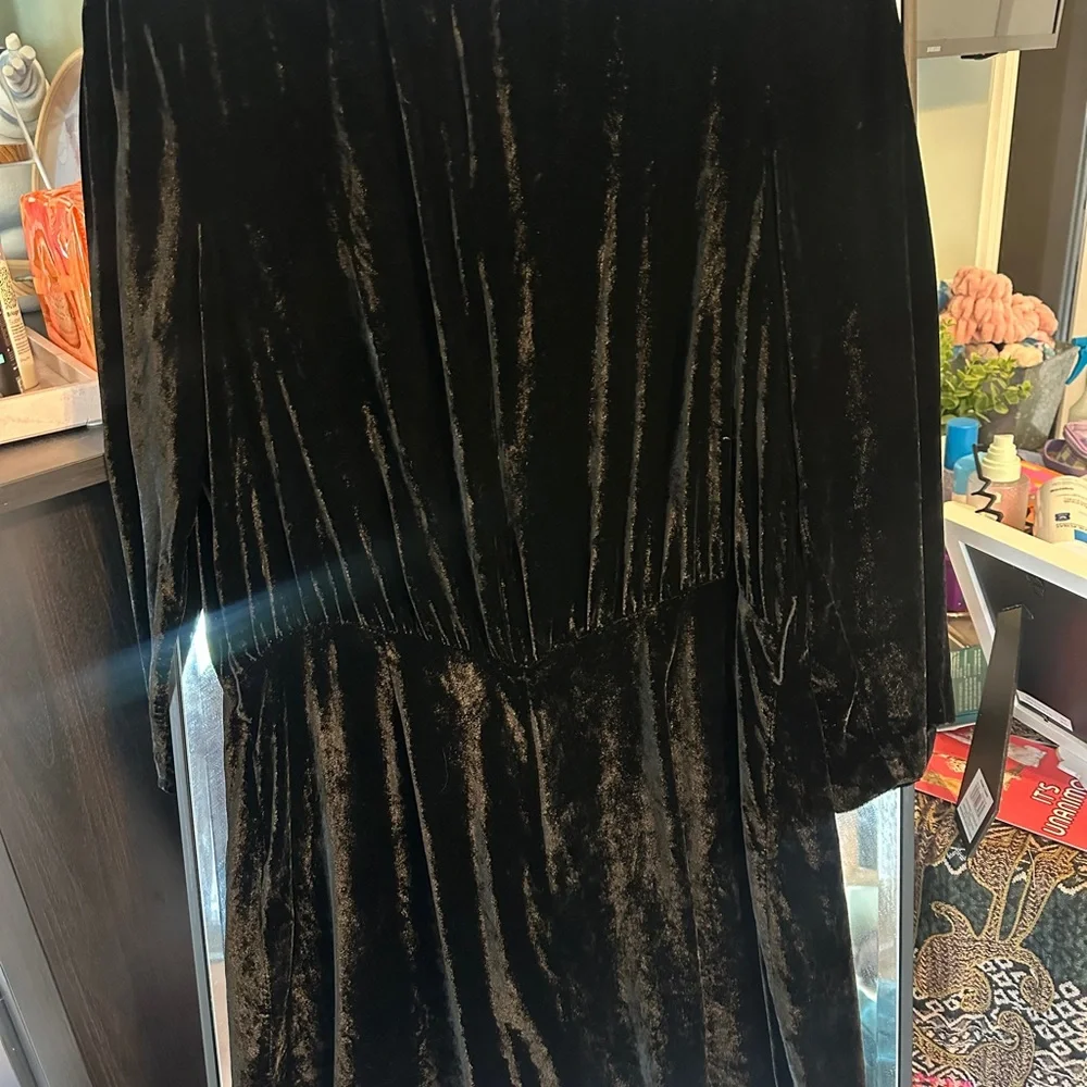 Kate Spade New York Black Sheer Panel Ruffle Trim Velvet Romper (missing belt)